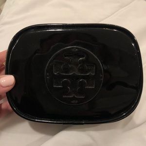 Tory Burch Black Patent Leather Zip Make Up Pouch